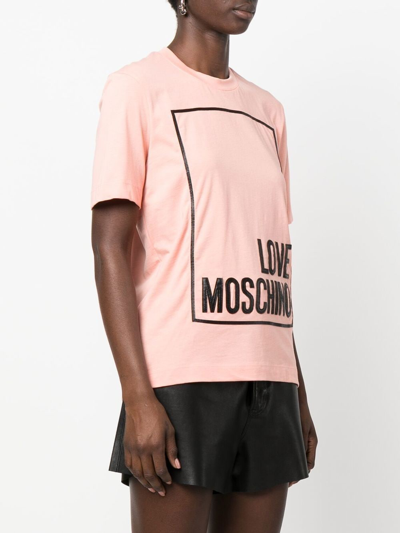 Shop Love Moschino Logo-appliqué Cotton T-shirt In Rosa