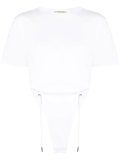 Shop Y/project Ruched Asymmetric T-shirt Bodysuit In Weiss