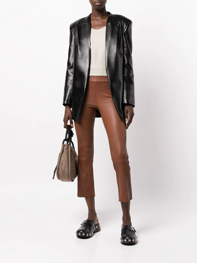 Shop Sprwmn Cropped-flare Leather Leggings In Braun