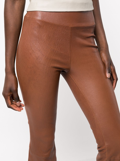 Shop Sprwmn Cropped-flare Leather Leggings In Braun