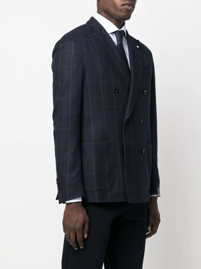 Lardini Double-breasted Checked Blazer In Blau
