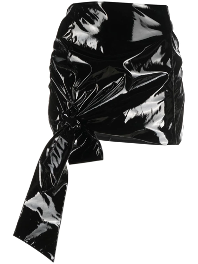 Shop Blumarine Bow-detail High-shine Miniskirt In Black