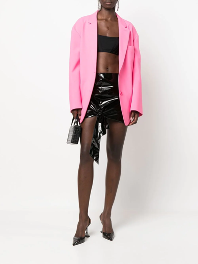 Shop Blumarine Bow-detail High-shine Miniskirt In Black