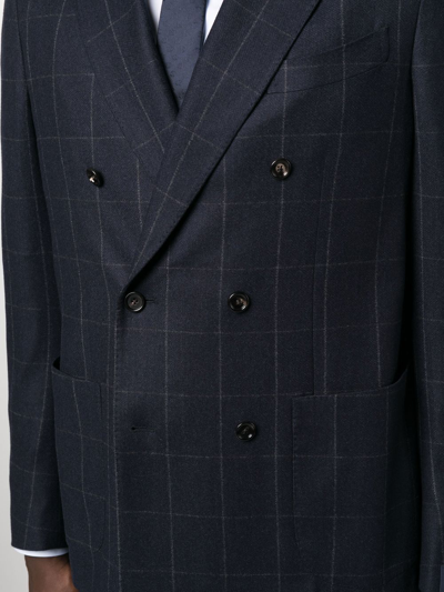 Lardini Double-breasted Checked Blazer In Blau