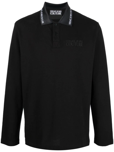 Shop Versace Jeans Couture Logo Embroidered Polo Shirt In Schwarz