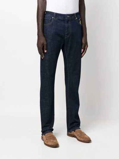 Shop Etro Paisley-embroidered Slim-cut Jeans In Blau