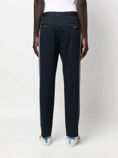 Shop Etro Side-stripe Straight-leg Trousers In Blau