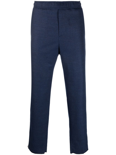 Etro Logo-tape Virgin Wool Trousers In Blau