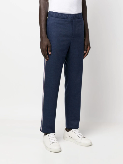 Shop Etro Logo-tape Virgin Wool Trousers In Blau