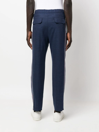 Shop Etro Logo-tape Virgin Wool Trousers In Blau