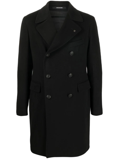 Tagliatore Brooch-detail Double-breasted Coat In Black