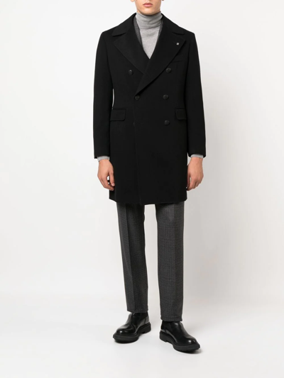 Tagliatore Brooch-detail Double-breasted Coat In Black