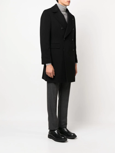 Tagliatore Brooch-detail Double-breasted Coat In Black