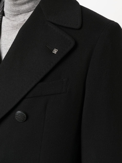Tagliatore Brooch-detail Double-breasted Coat In Black