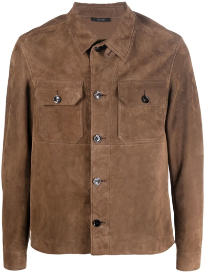 Shop Tom Ford Lambskin Shirt Jacket In Braun