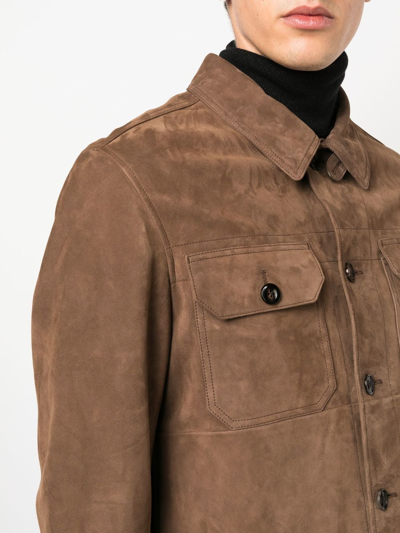 Shop Tom Ford Lambskin Shirt Jacket In Braun