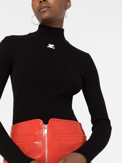 Shop Courrèges Roll Neck Ribbed Jumper In Schwarz