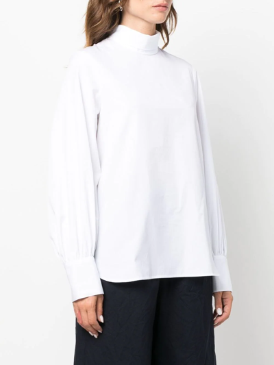 Shop Alberto Biani Roll-neck Long-sleeve Blouse In Weiss