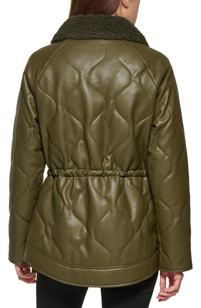 Kenneth Cole New York Faux Fur Trimmed Quilted Faux Leather Anorak Jacket In Olive
