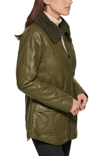 Kenneth Cole New York Faux Fur Trimmed Quilted Faux Leather Anorak Jacket In Olive