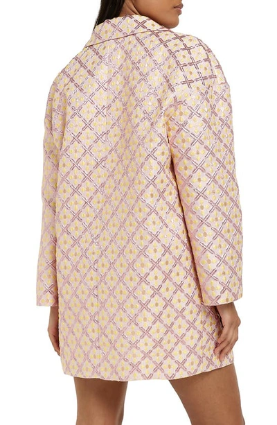 River Island Floral Jacquard Longline Jacket In Medium Pink