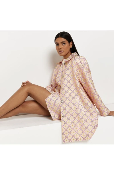 River Island Floral Jacquard Longline Jacket In Medium Pink