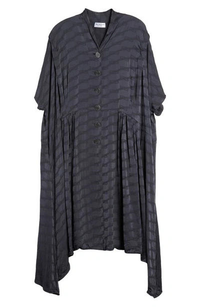 Shop Balenciaga Bb Monogram Jacquard Oversize Asymmetric Hem Shirtdress In Grey