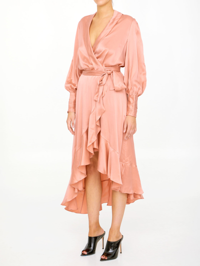 Shop Zimmermann Pink Silk Wrap Dress