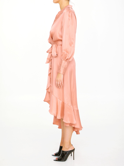 Shop Zimmermann Pink Silk Wrap Dress