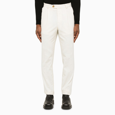 Shop Brunello Cucinelli Ivory-coloured Cotton Tailored Trousers In White