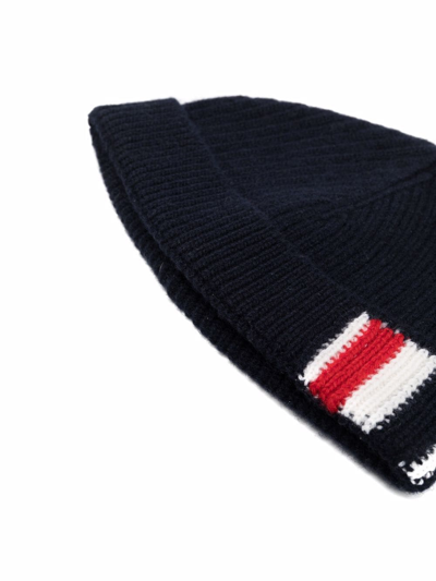 Shop Thom Browne Ribbed Knit Beanie In Blue