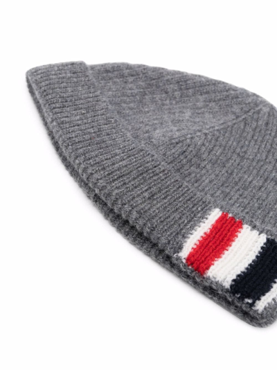 Shop Thom Browne Ribbed Knit Beanie In Grey