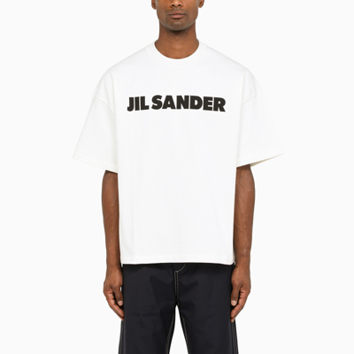 Shop Jil Sander Ivory-coloured Crew Neck T-shirt With Logo In Beige