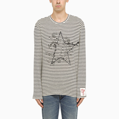Shop Golden Goose Ivory And Blue Striped T-shirt In Black