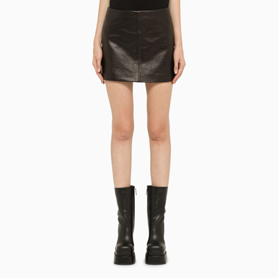 Shop Sportmax Dark Brown Leather Mini Skirt