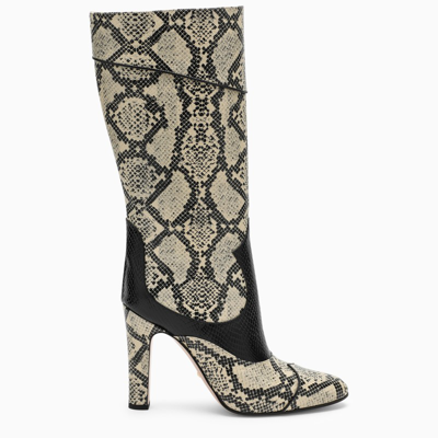 Shop Gucci High Python Print Leather Boots In Beige