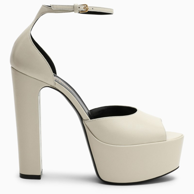Saint Laurent Platform Ankle-strap Leather Sandals In White