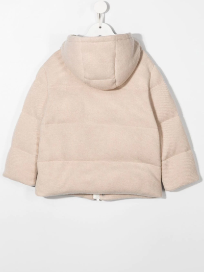 Shop Brunello Cucinelli Padded Fine-knit Logo Jacket In Neutrals