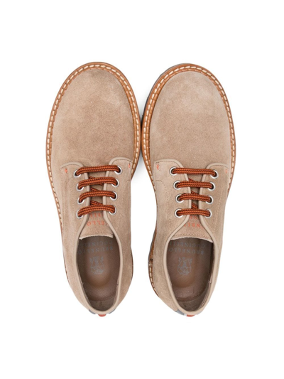 Shop Brunello Cucinelli Lace-up Suede Loafers In Brown