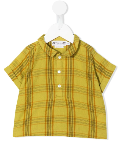 Shop Bonpoint Check-print Button-down Blouse In Yellow