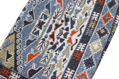 Shop Kiton Light Scarf With Small Fringes At The Bottom With A Patterned Motif In Blu
