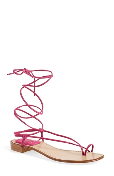 Stuart Weitzman 'nieta' Lace-up Flat Sandal (women) In Geranium Suede