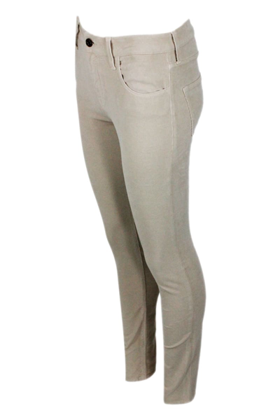 Shop Jacob Cohen Kimberly Trousers With Cigarette Cuts In Soft Velvet A Thousand Lines With 5 Pockets In Beige