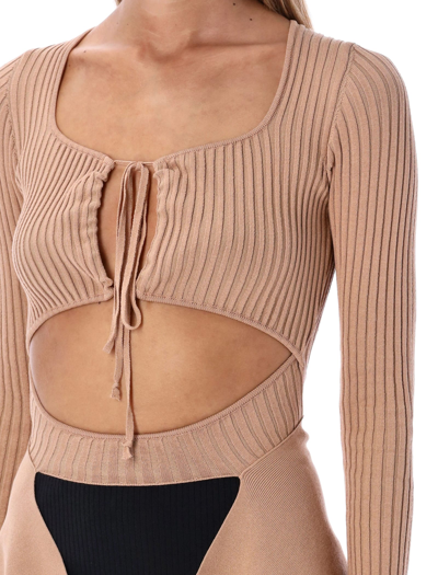 Shop Andreädamo Ribbed Knit Cut-out Top In Nude