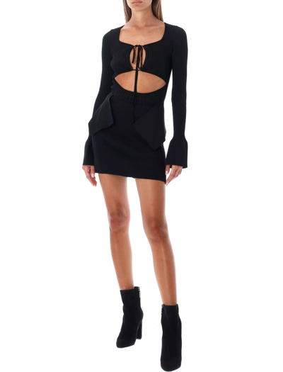 Shop Andreädamo Ribbed Knit Cut-out Top In Black