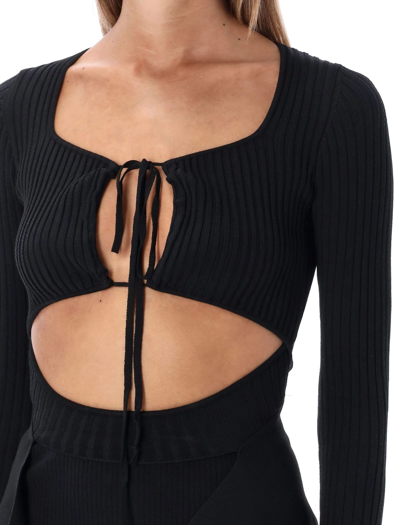 Shop Andreädamo Ribbed Knit Cut-out Top In Black