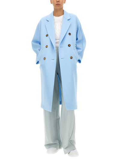 Shop Max Mara Double-breasted Long-sleeved Coat In Azzurro