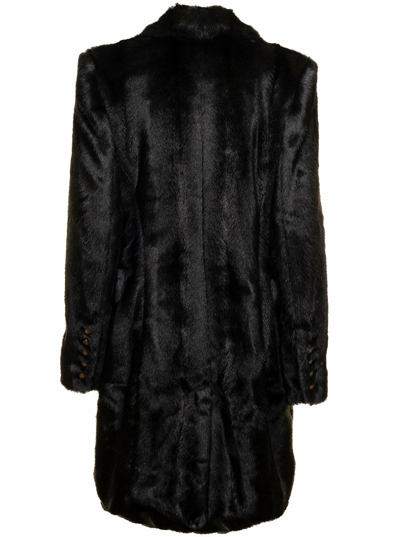 Shop Balmain Black Long Coat In Faux Fur With Double-buttoned Fastening  Woman In Grey