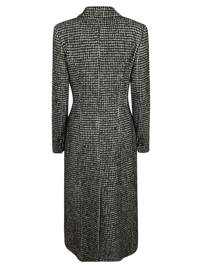 Shop Dolce & Gabbana Double-breasted Houndstooth Knit Coat In White/black