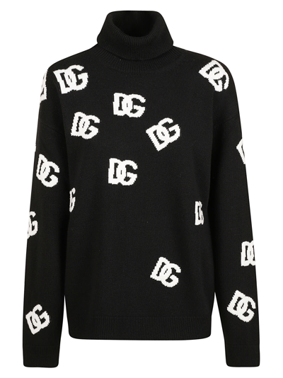 Shop Dolce & Gabbana Logo Embroidered Knit Pullover In Black